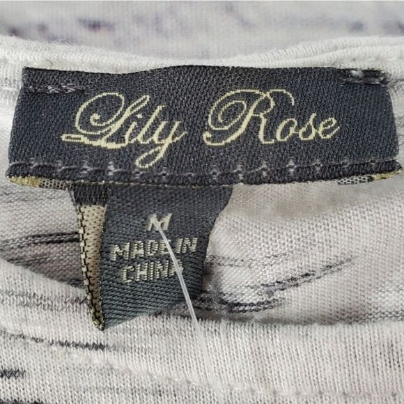 🔹️Lily Rose Gray Heather Embroidered Lace Scoop Neck 3/4 Sleeve Top Medium - Picture 9 of 11